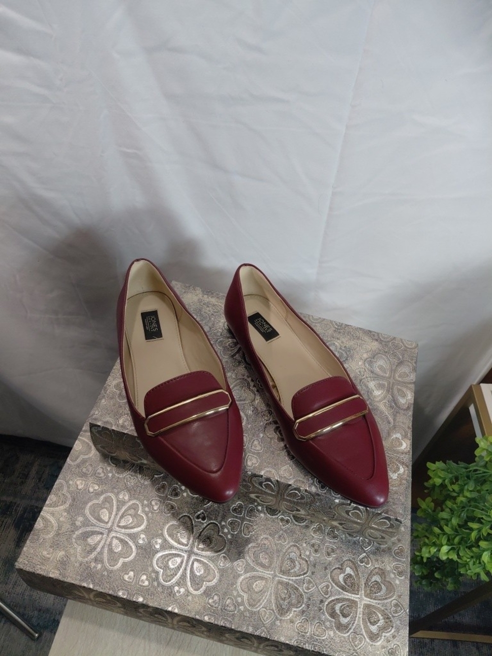 Burgundy Pointed Toe Loafers with Gold Accent